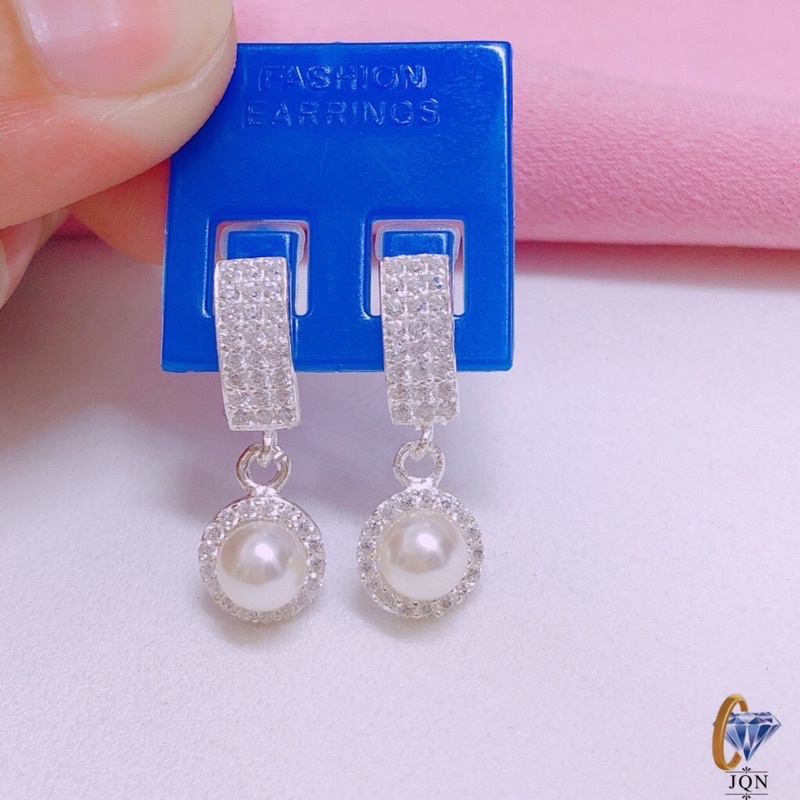 Bông tai bạc thật đính đá nhỏ cực đẹp móc khóa tròn ms43/ Trang sức bạc JQN