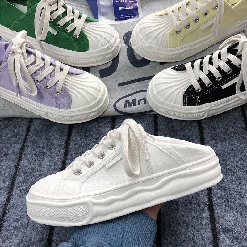 Giày Thể Thao canvas Trắng Mũi Vỏ Sò Thời Trang Cho Nữ