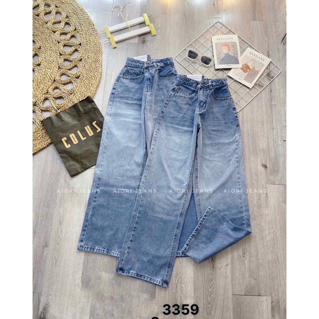 Quần Jeans Nữ, Quần Bò Nữ Aiori Ống Rộng Cạp Cao Loang Màu Bò Suông Phong Cách Thời Trang Hàn Quốc_Mã 3359