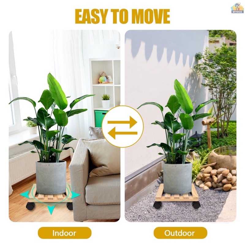 Đế đỡ chậu cây cảnh hình Vuông/Tròn bằng Gỗ có bánh xe lăn đa năng