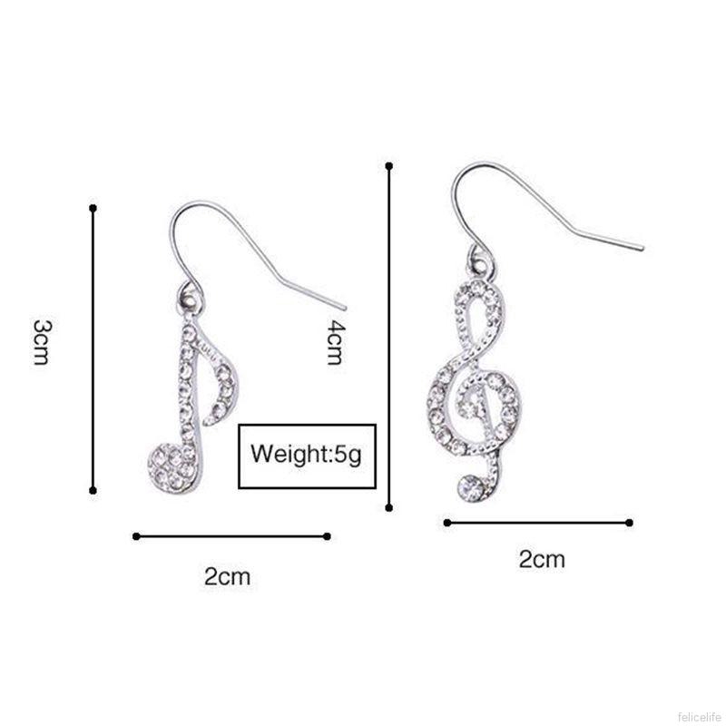 Đôi khuyên tai tạo hình nốt nhạc đính đá thời trang cho nữ