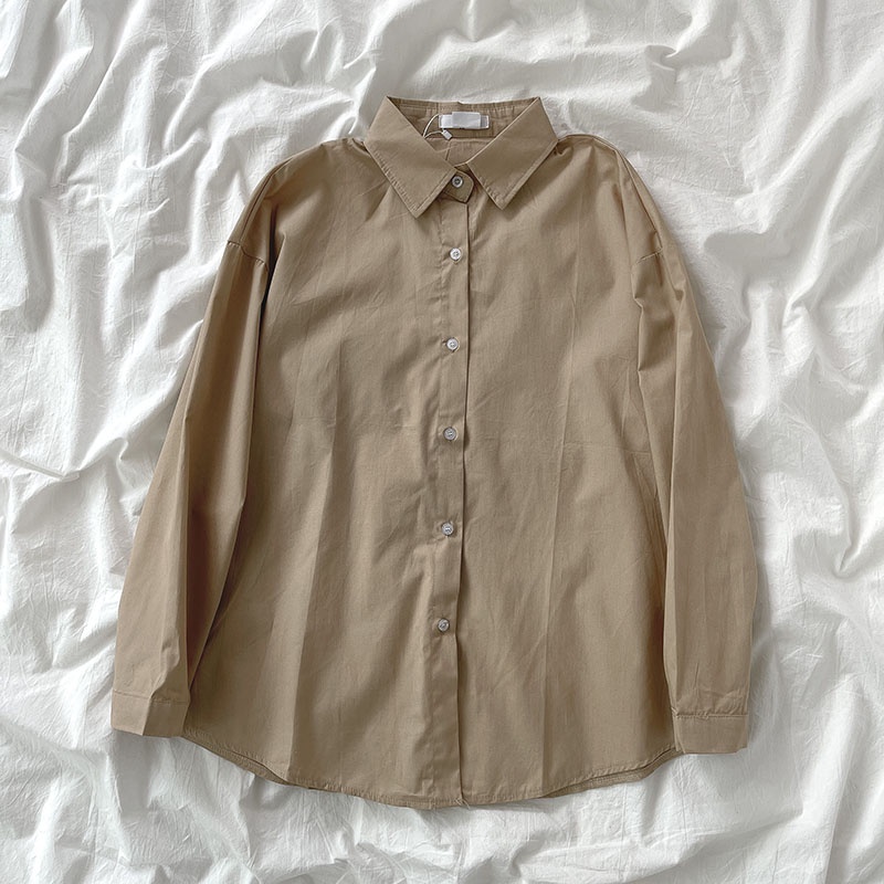 Áo sơ mi nữ dài tay form rộng Hàn Quốc sơ mi trơn nữ công sở Thiết kế tay dài Thời trang