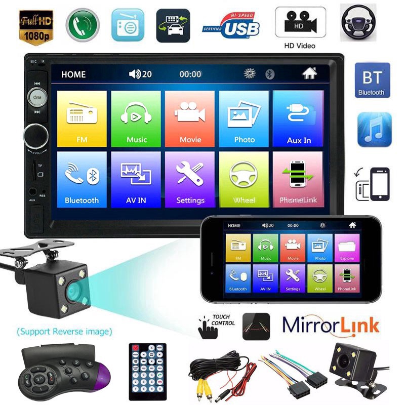 Máy nghe nhạc MP5 FM Bluetooth 2 Din 7" thế hệ 3 7010B MirrorLink cho Android / IOS