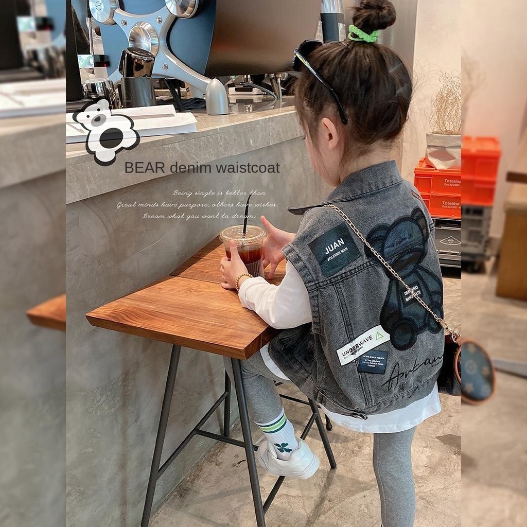 Áo Khoác Denim Không Tay Phong Cách Thời Trang Đường Phố Phương Tây Dành Cho Bé Gái