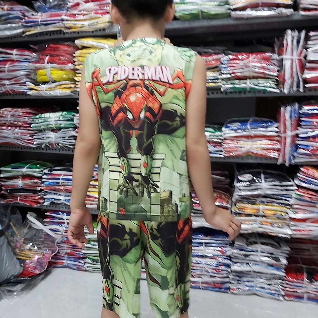 Bộ đồ bé trai sát nách siêu mát lạnh ngày hè hình Người nhện