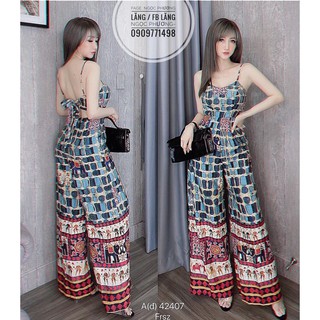 Jumpsuit hai dây quần ống rộng hoạ tiết thổ cẩm MSK4
