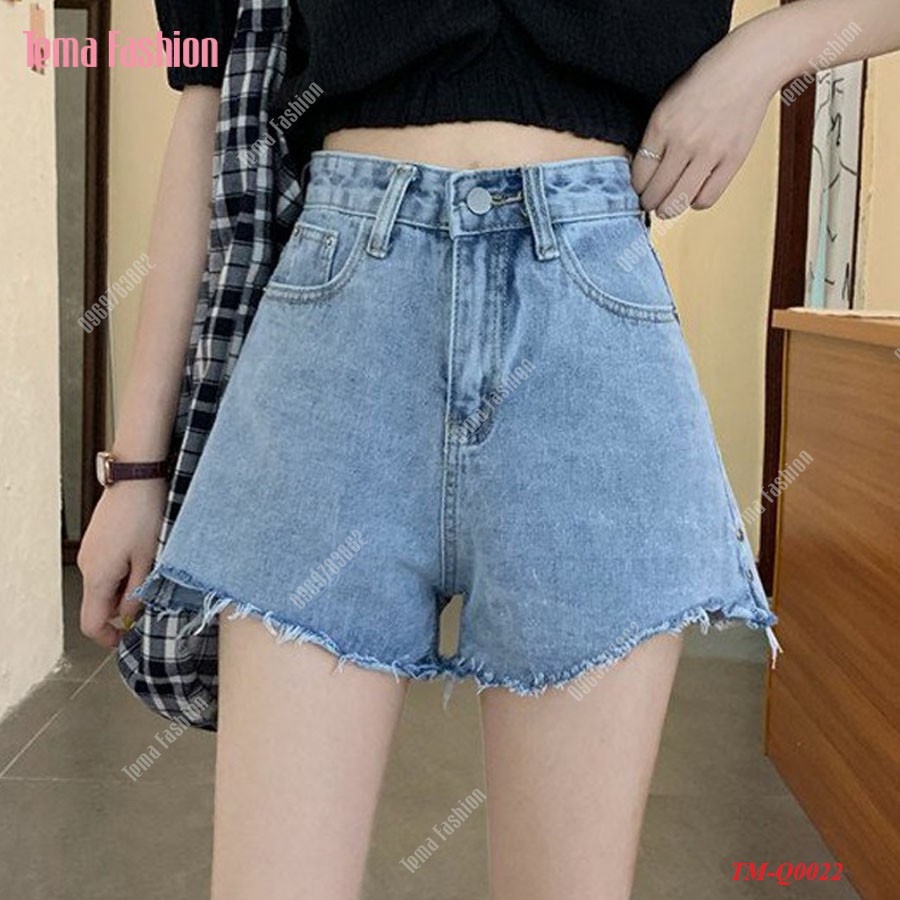 [Mã WASTMAY giảm 15% tối đa 30K đơn 150K] Quần short jean nữ TEMA - Quần đùi nữ jean màu xanh gấu rách siêu xinh