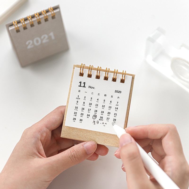 LỊCH ĐỂ BÀN New 2021 Simple Series Solid color Mini Desk Calendar DIY Portable Desk Calendars Daily Schedule Planner Calendar School Office Supplies Stationery gift
