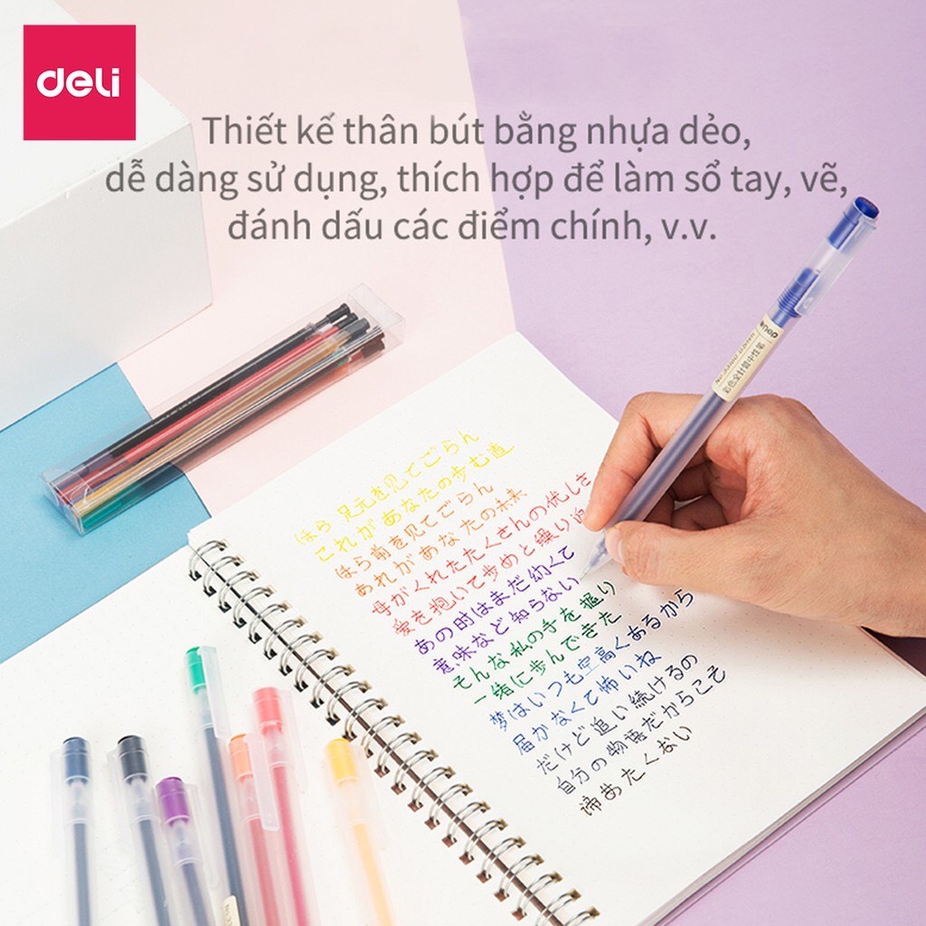 Bút mực gel nhiều màu Deli cute ngòi 0.5mm cao cấp - Bút gel nhiều màu trang trí sổ dễ thương - MIYABI STORE