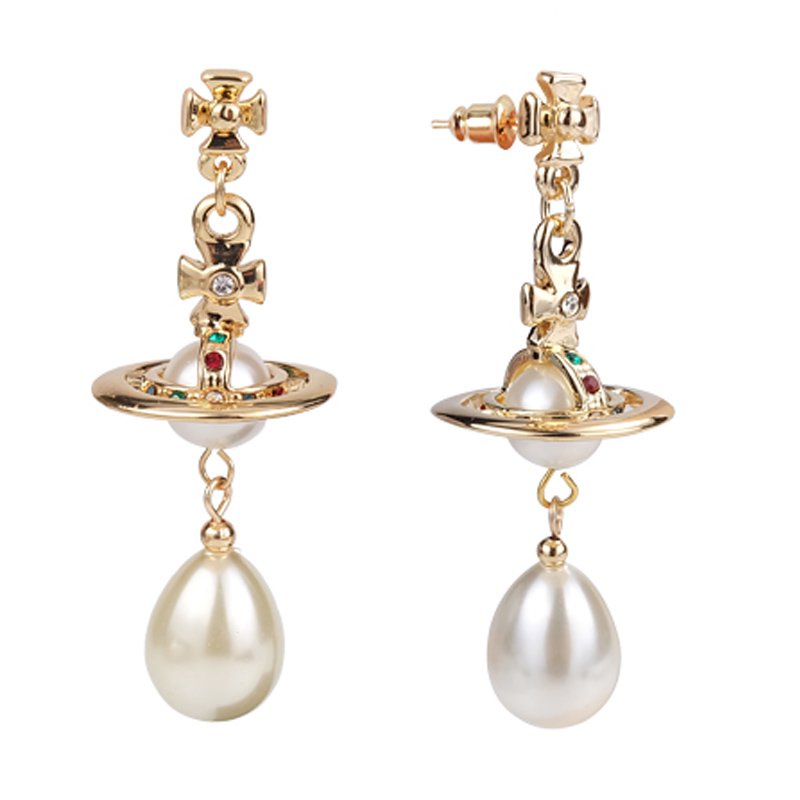 Bông Tai Vivienne West wood Saturn Màu Vàng / Bạc Không Gây Dị Ứng