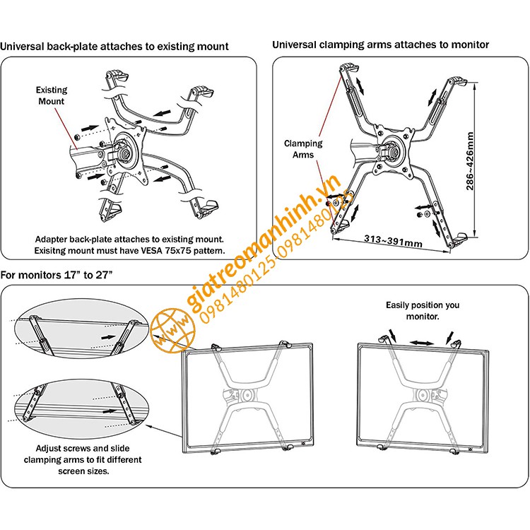 Kẹp Màn Hình Máy Tính FP1 - Sử Dụng Cho Màn Hình Không Thiết Kế Treo - Chính Hãng NB