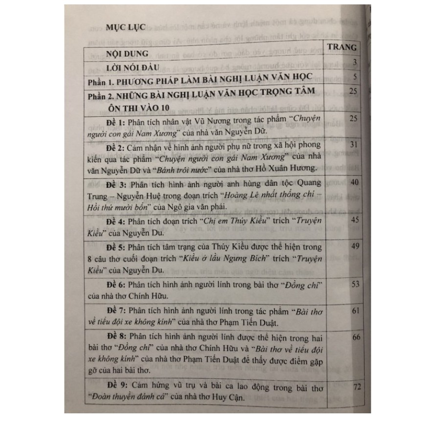 Sách Những bài nghị luận văn học trọng tâm lớp 9 ôn thi vào 10 THPT