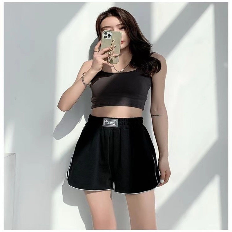 Jiashucheng Quần Short Dáng Chữ a Lưng Cao Dáng Rộng Màu Xanh Lá Dạ Quang Thời Trang Mùa Hè Giản Dị Thích Hợp Chạy Bộ Phổ Biến Cho Nữ