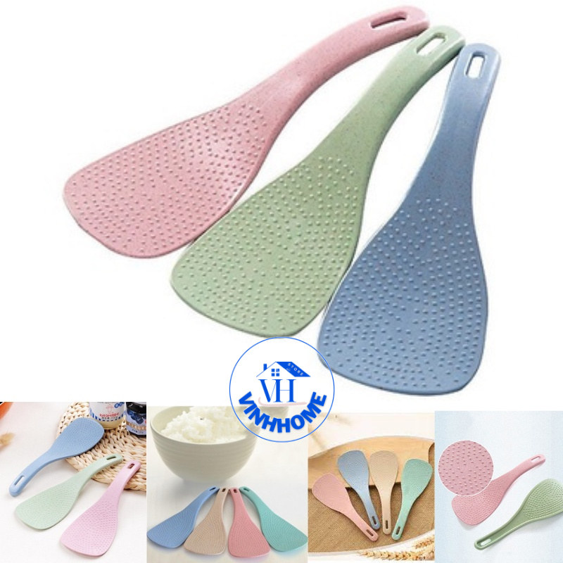 Vá Muỗng Xới Cơm Lúa Mạch An Toàn, muỗng múc cơm màu trơn, vá xới cơm lúa mạch bền đẹp, vừa cầm, tiện lợi