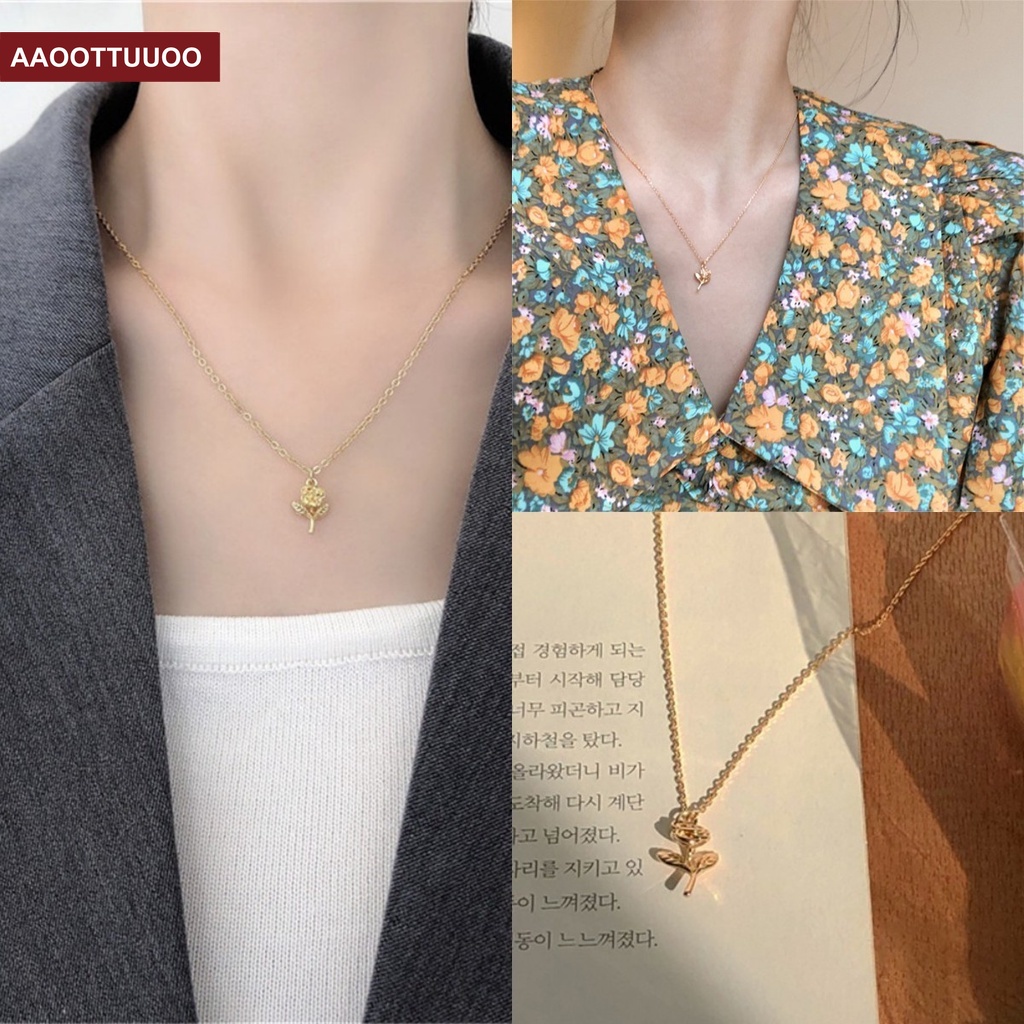 Vòng cổ mặt hoa hồng thời trang Hàn Quốc cho nữ