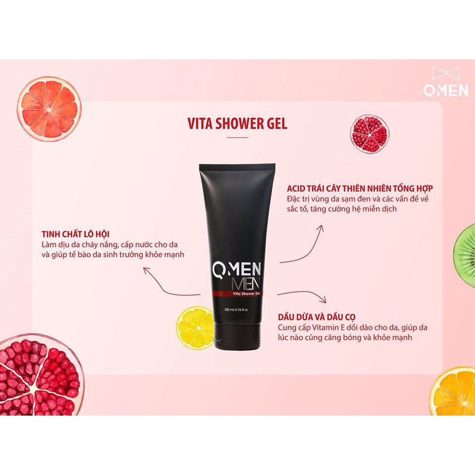 Combo Vita Shower Gel QMEN và Body Lotion Snail White QMEN trắng da cấp tốc