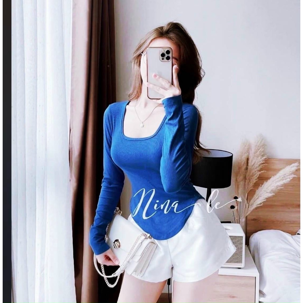 Áo quảng châu cổ U tay dài vạt bầu trơn cực hot , chất gân tăm mềm mịn ( ảnh thật )