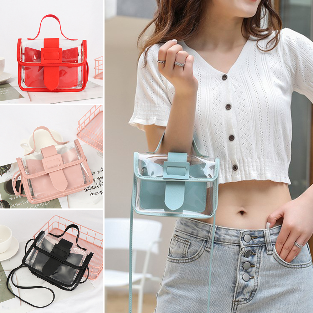 Túi Đeo Chéo Bằng PVC Trong Suốt Hình Vuông Màu Kẹo Ngọt Thời Trang Cho Nữ