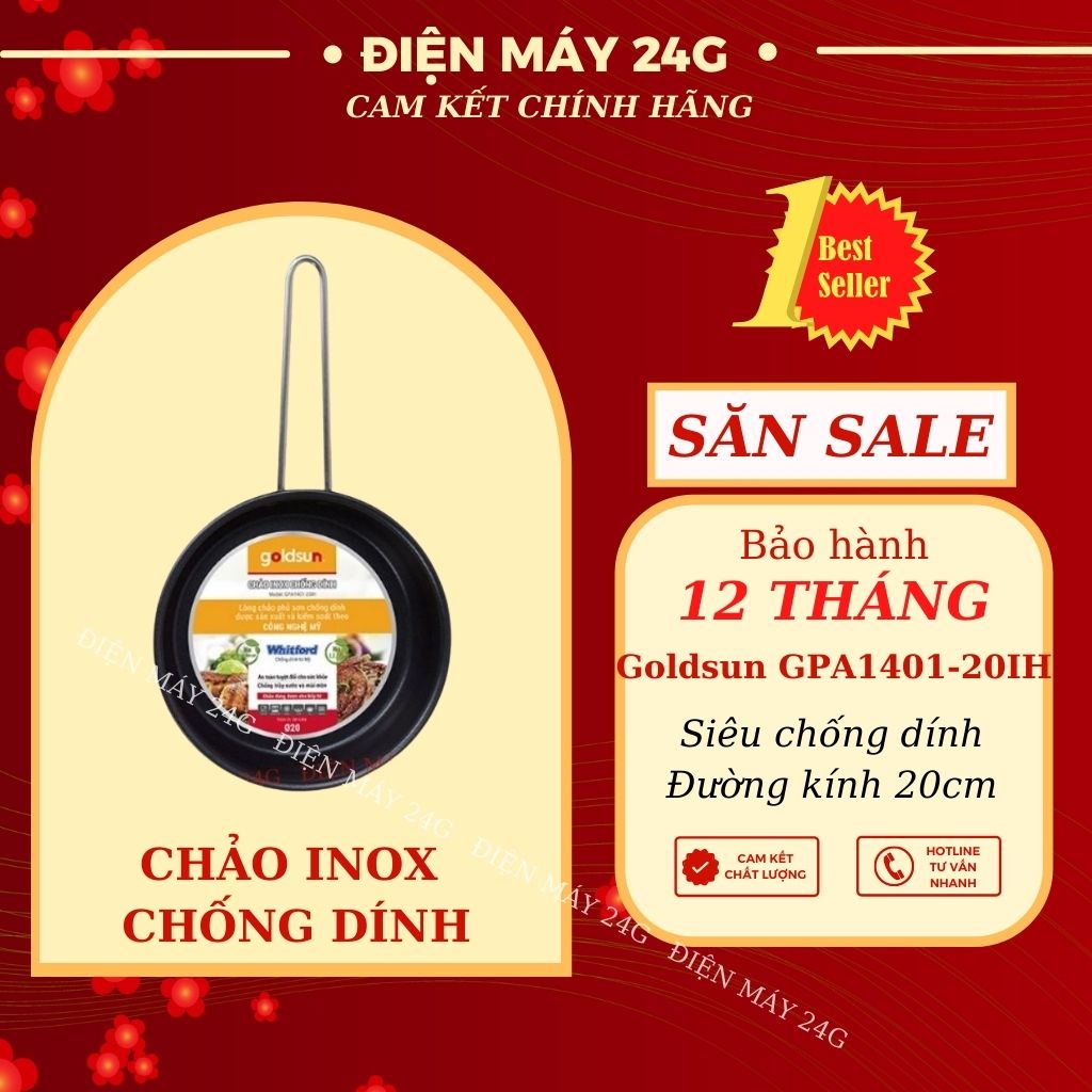 Chảo chống dính GOLDSUN 20cm chảo bếp từ sâu lòng mini chảo inox cao cấp hấp thụ nhiệt nhanh bền đẹp an toàn sức khỏe