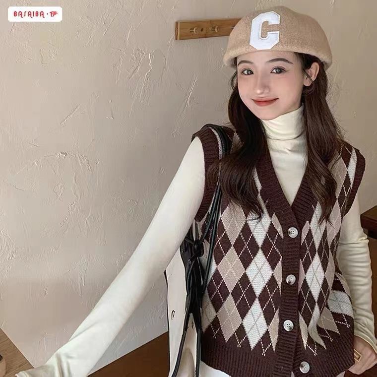 Áo Len Gile Nữ Taobao, Gile Len màu Nâu Tây ELISA Dáng Rộng Hàng Quảng Châu Dáng Ngắn Form Đẹp