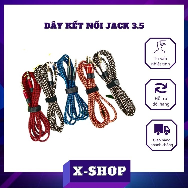 Dây kết nối video/audio/lấy nhạc chuẩn kết nối Jack 3.5, dây dài 1,5m nhiều màu sắc và được bọc dù chống đứt