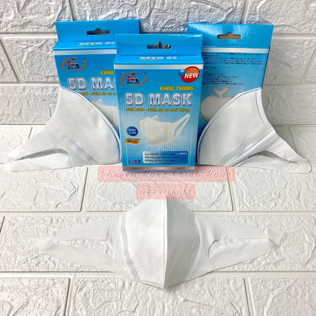 Khẩu Trang 5D FAMAPRO NAM ANH QUAI VẢI 3 Lớp Kháng Khuẩn 10 Cái/ Hộp