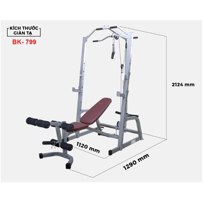 Ghế tạ KINGSPORT BK-799 (Tặng kèm thanh đòn và 30kg tạ) - Giàn tạ luyện gym tại nhà đa năng