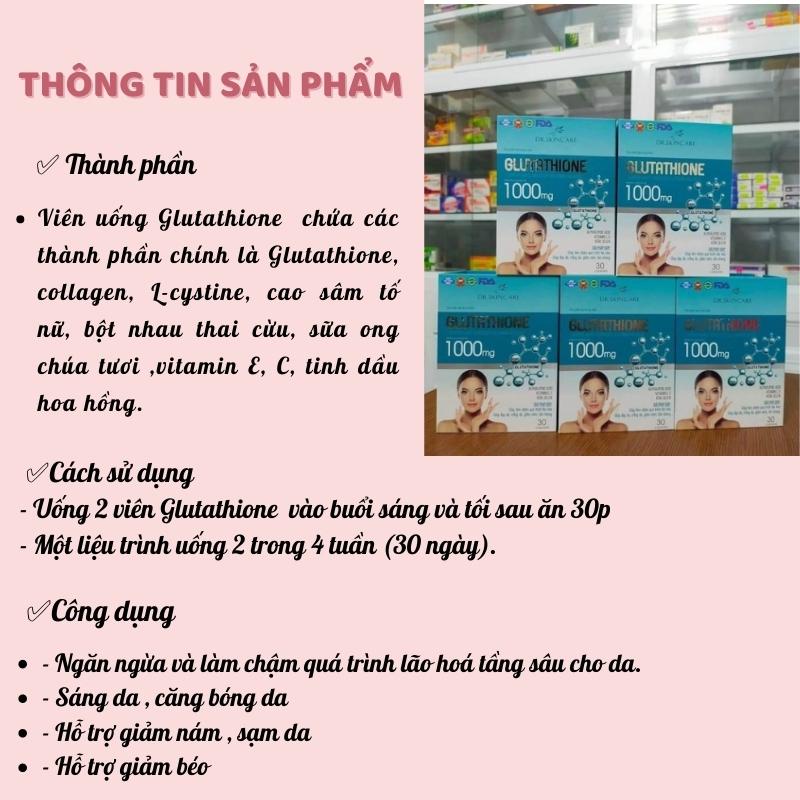Viên uống trắng da Glutathione 1000mg, viên uống glutathione mịn da tự tin tỏa sáng - Hộp 30 Viên