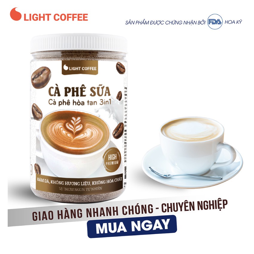 Cà phê sữa 3in1 không hóa chất, pha uống ngay Light Coffee Hũ 500g