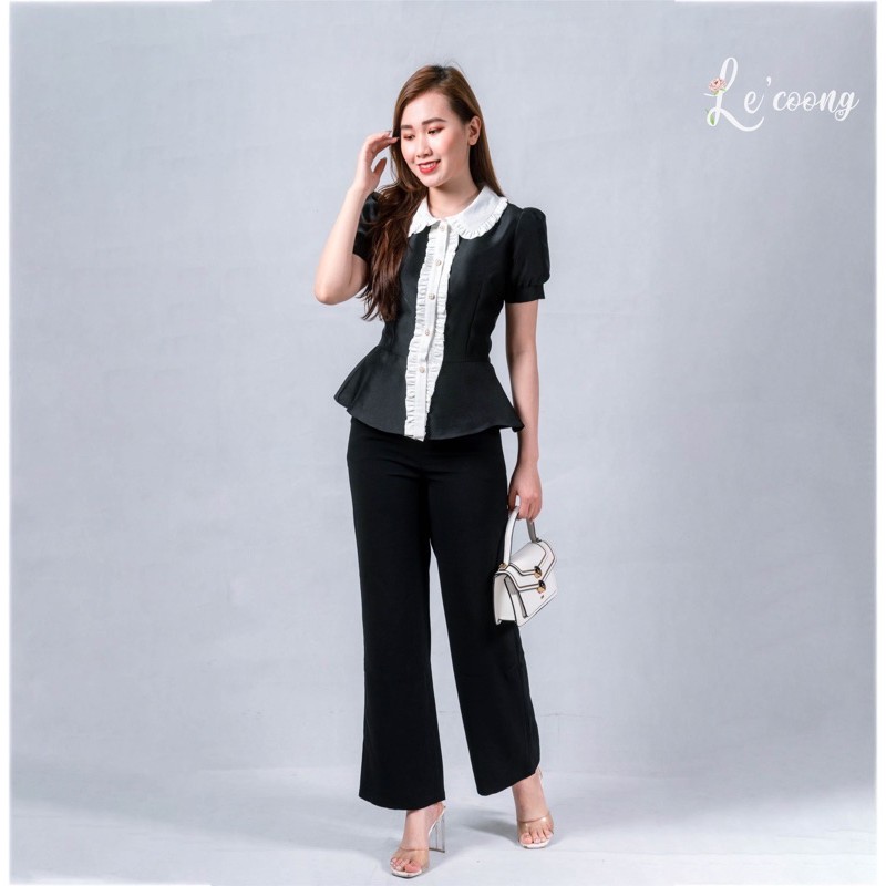 Áo kiểu đẹp dáng peplum dành cho nữ màu đen chất Tapta thiết kế cổ đức tôn eo thích hợp thời trang công sở_LeCoong A26 | BigBuy360 - bigbuy360.vn
