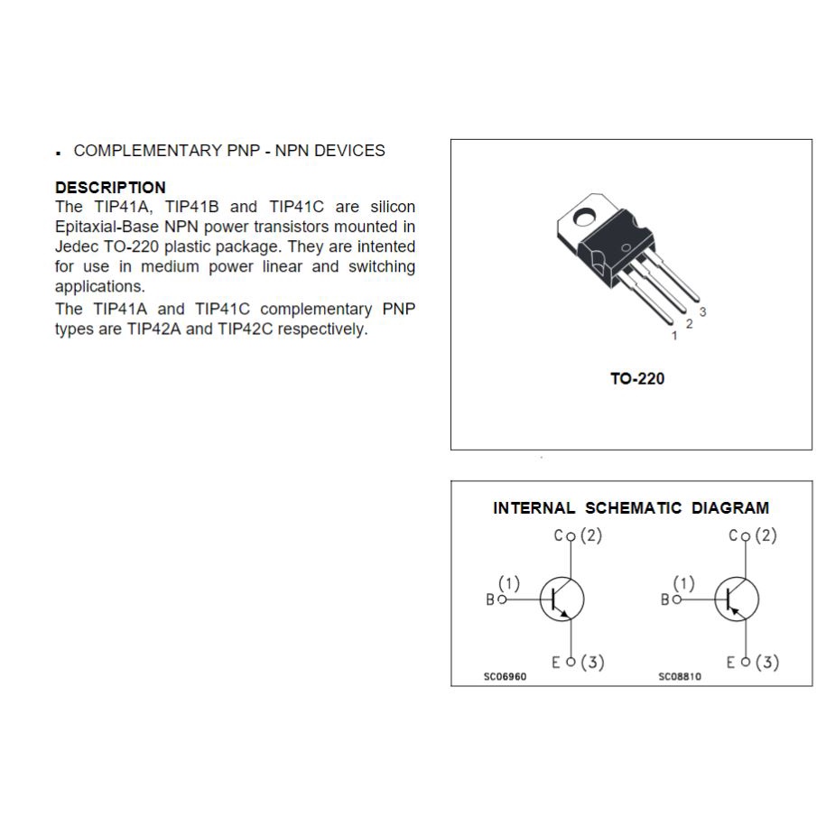 Transistor TIP42, TIP42C / PNP / Linh Kiện Điện Tử