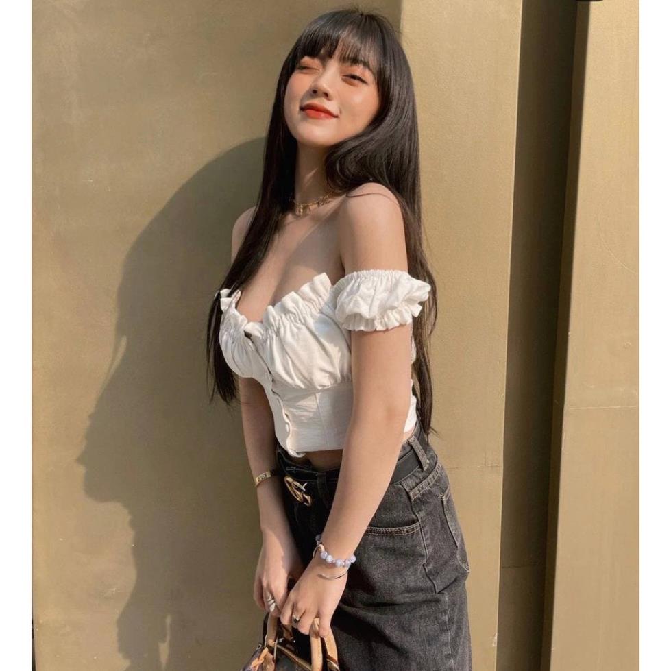 C3 Áo Croptop Nhún Ngực Nút Bọc AMO