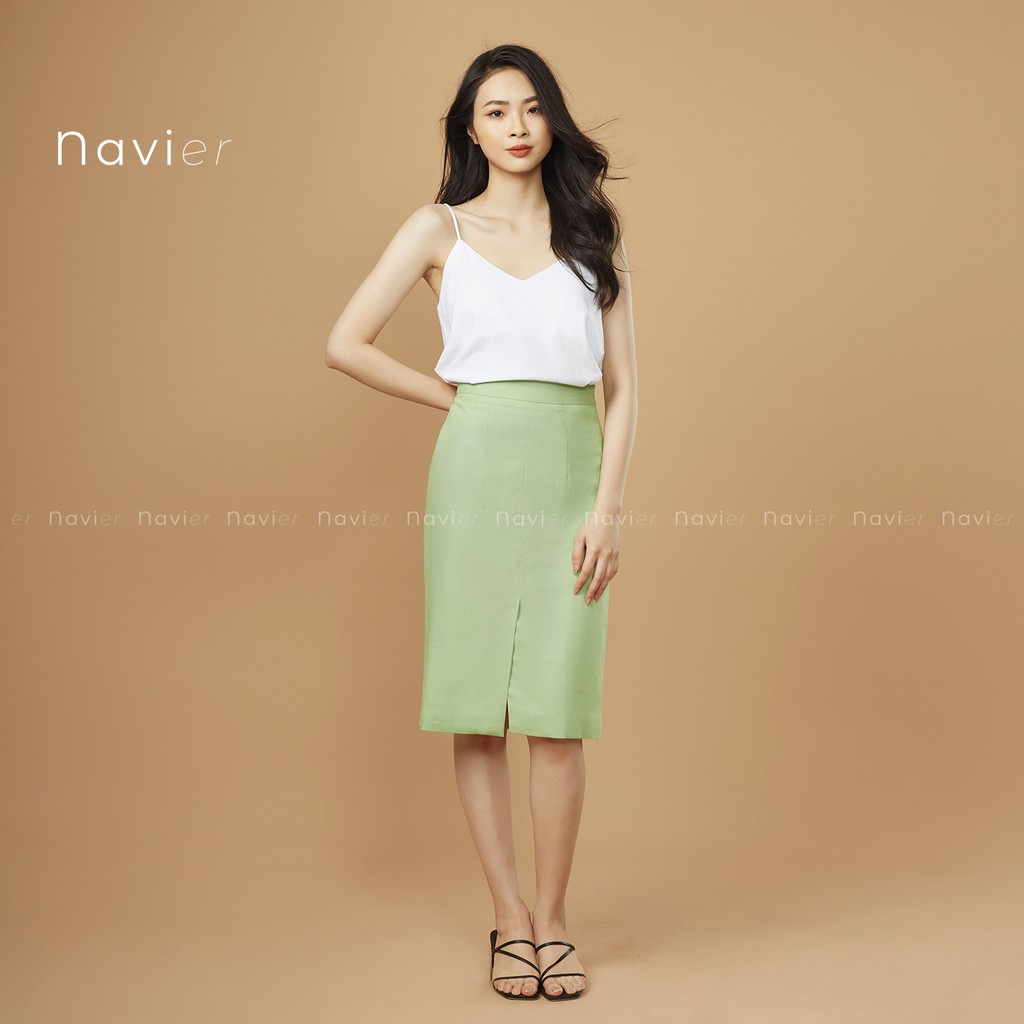 CHÂN VÁY MIDI DÀI SUÔNG CHỮ A CÔNG SỞ 2 LỚP XẺ TÀ ÔM NHẸ MÀU TRẮNG VÀNG TÍM BE - LINEN OFFICE SKIRT CV01 NAVIER | BigBuy360 - bigbuy360.vn