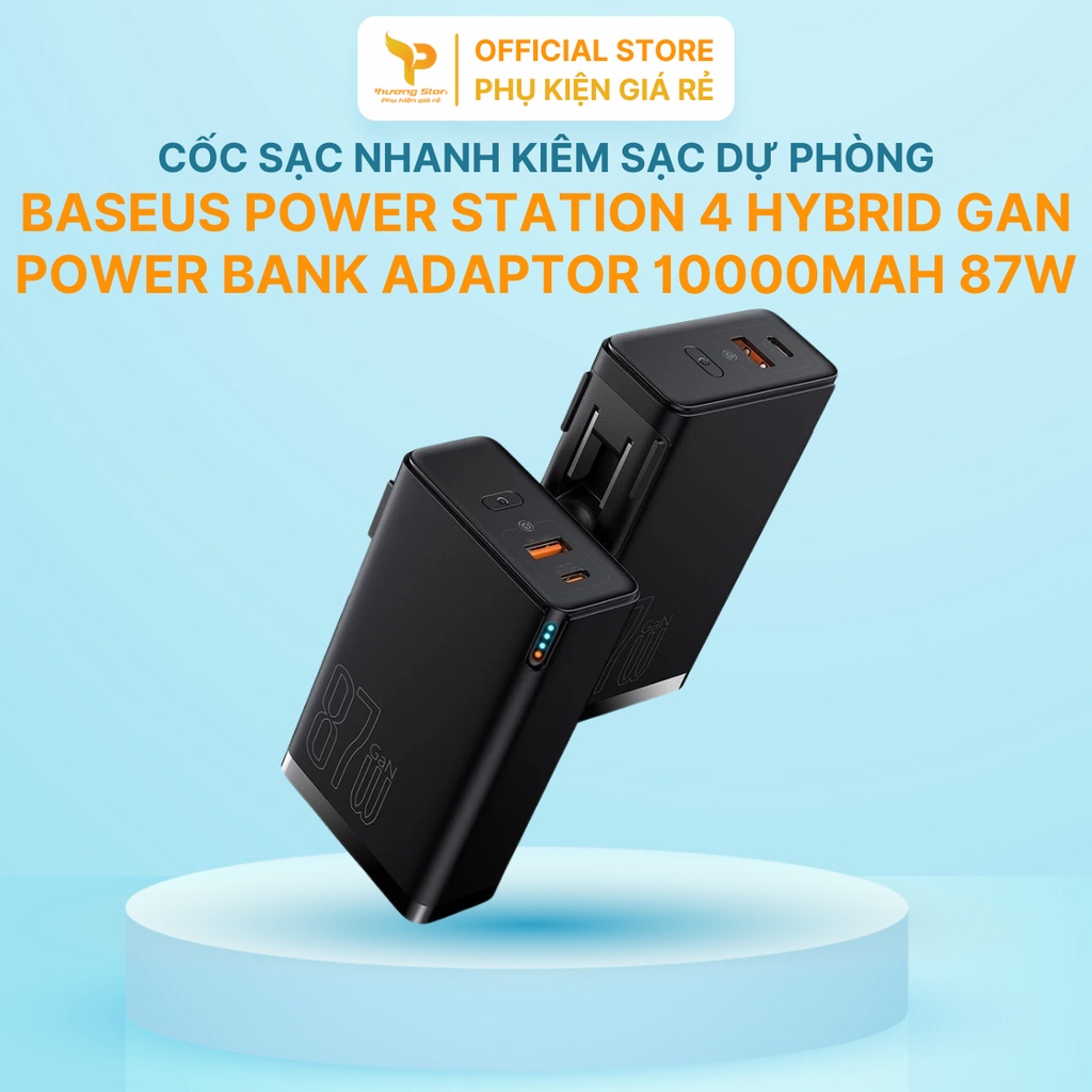 Cốc Sạc Siêu Nhanh Kiêm Pin Dự Phòng Baseus Power Station 4 Hybrid GaN Power Bank Adaptor 10000mAh 87W