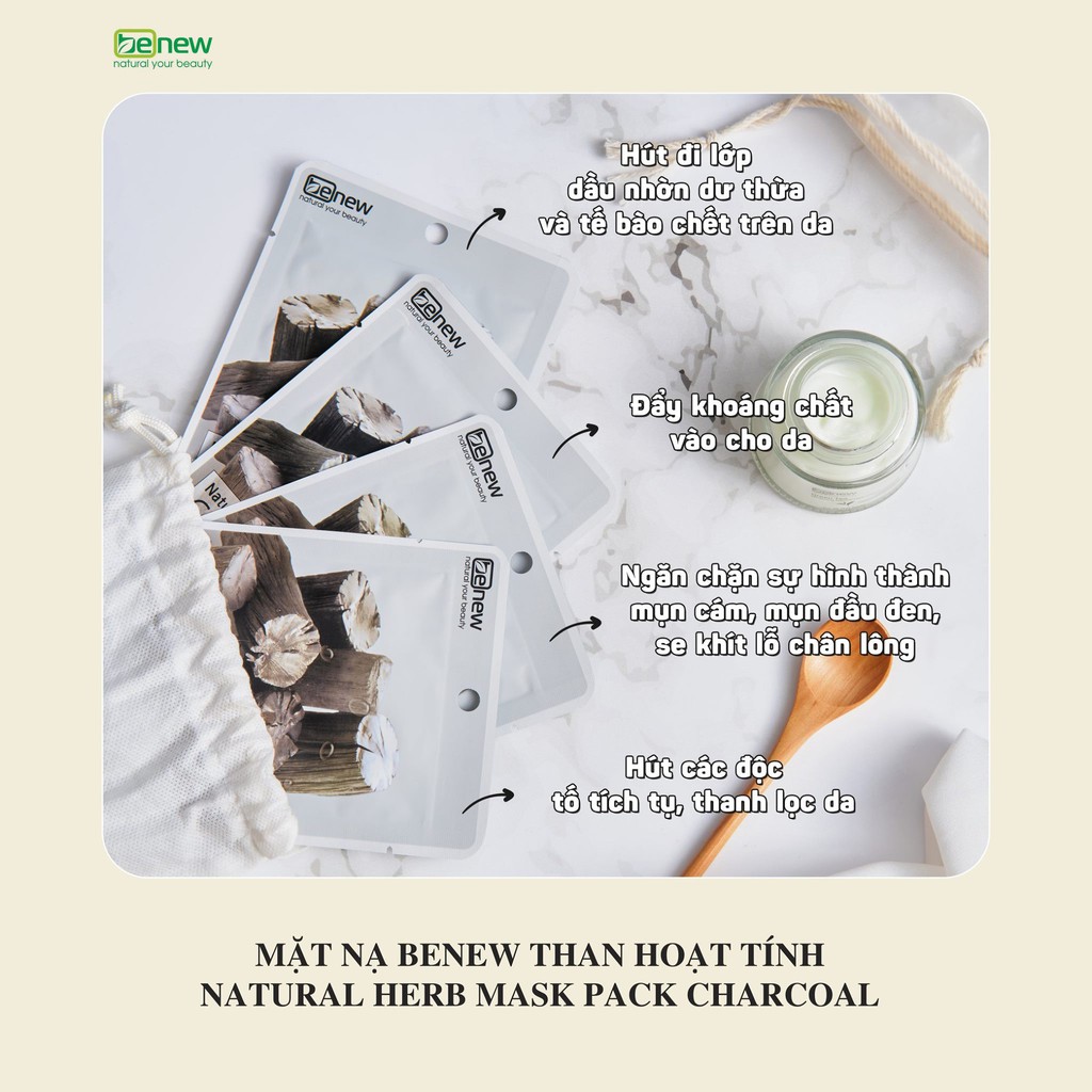 (Hàng chính hãng) Bộ 10 miếng mặt nạ Benew Natural Herb Mask Pack Charcoal 22ml/miếng