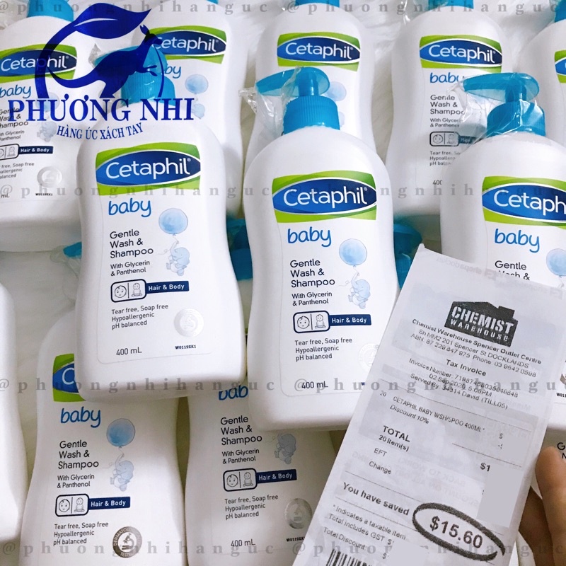 (ÚC) Sữa tắm gội Cetaphil baby cho bé 230ml và 400ml - full bill chemist