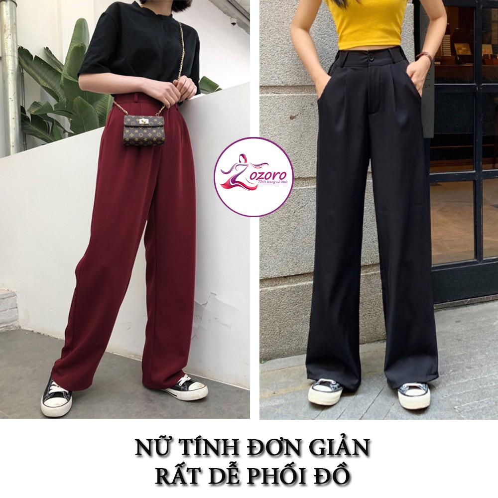 Quần vải ống rộng nữ ZOZORO quần cạp cao với chất vải đẹp thoáng mát