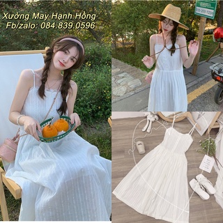 Váy hai dây ren, đầm maxi đi biển, du lịch tiểu thư