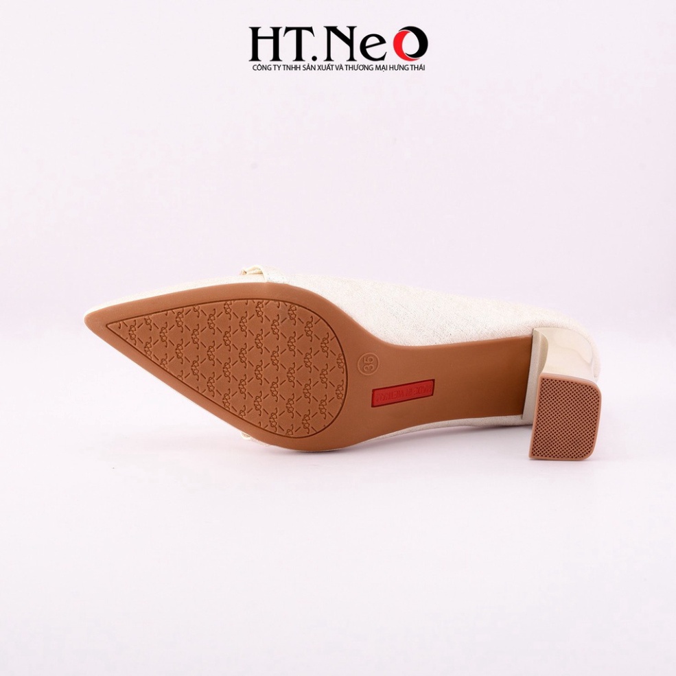 Giày cao gót công sở HT.NEO Mũi nhọn, đế vuông cao 5cm, da phủ lớp óng ánh đính khuy đính đá cực xinh CS223