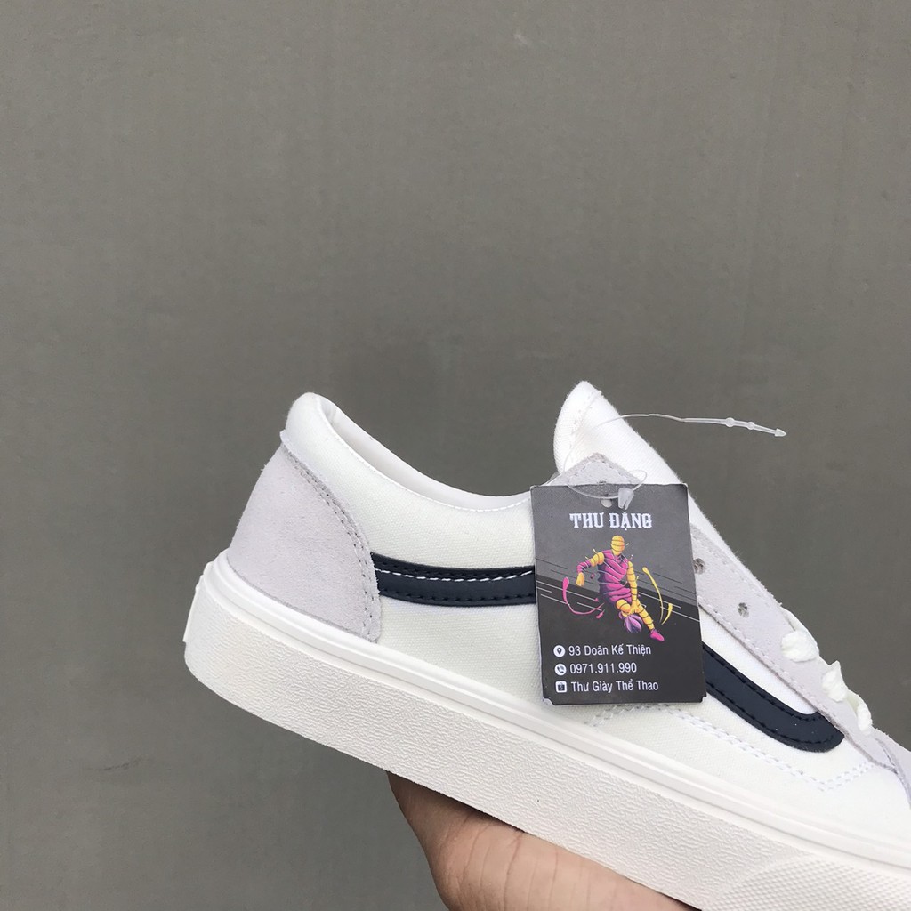 Giày thể thao,Giày sneaker,Giày 𝐕𝐚𝐧𝐬 trắng sọc xanh than