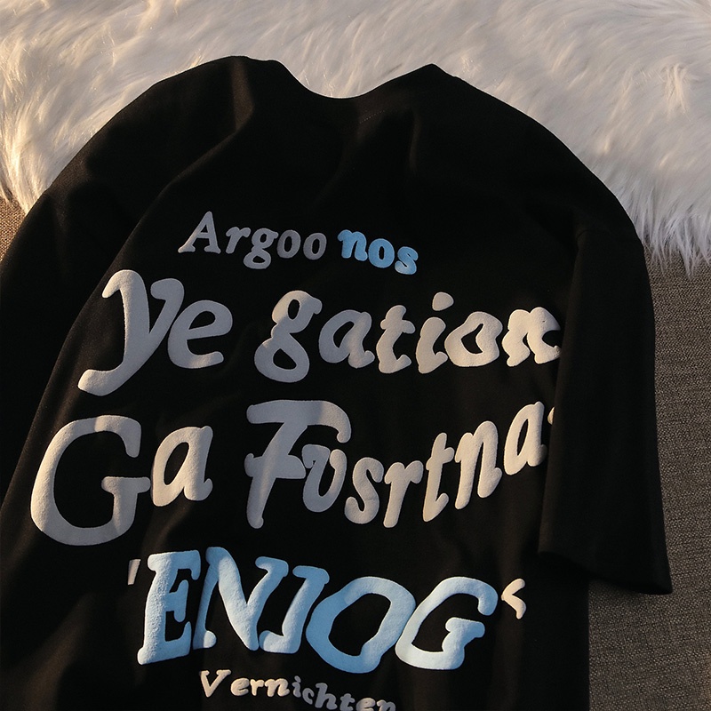 Áo thun ZHELIHANGFEI ngắn tay dáng rộng phong cách retro Mỹ độc đáo