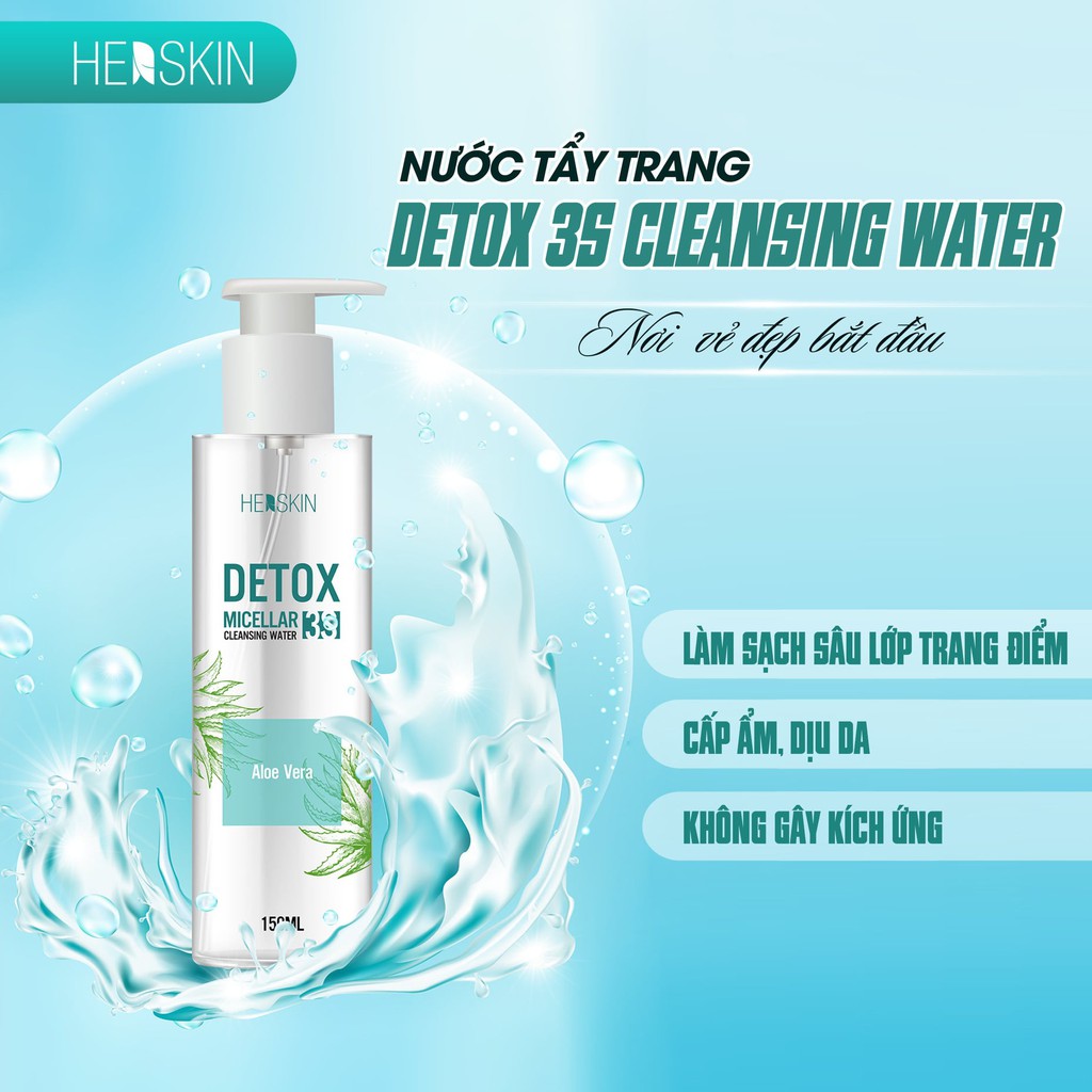 NƯỚC TẨY TRANG DETOX 3S CLEANSING WATER HERSKIN PRINCESS WHITE - NGĂN NGỪA OXY HÓA, KHÔNG GÂY KÍCH ỨNG DA CHAI 150ML