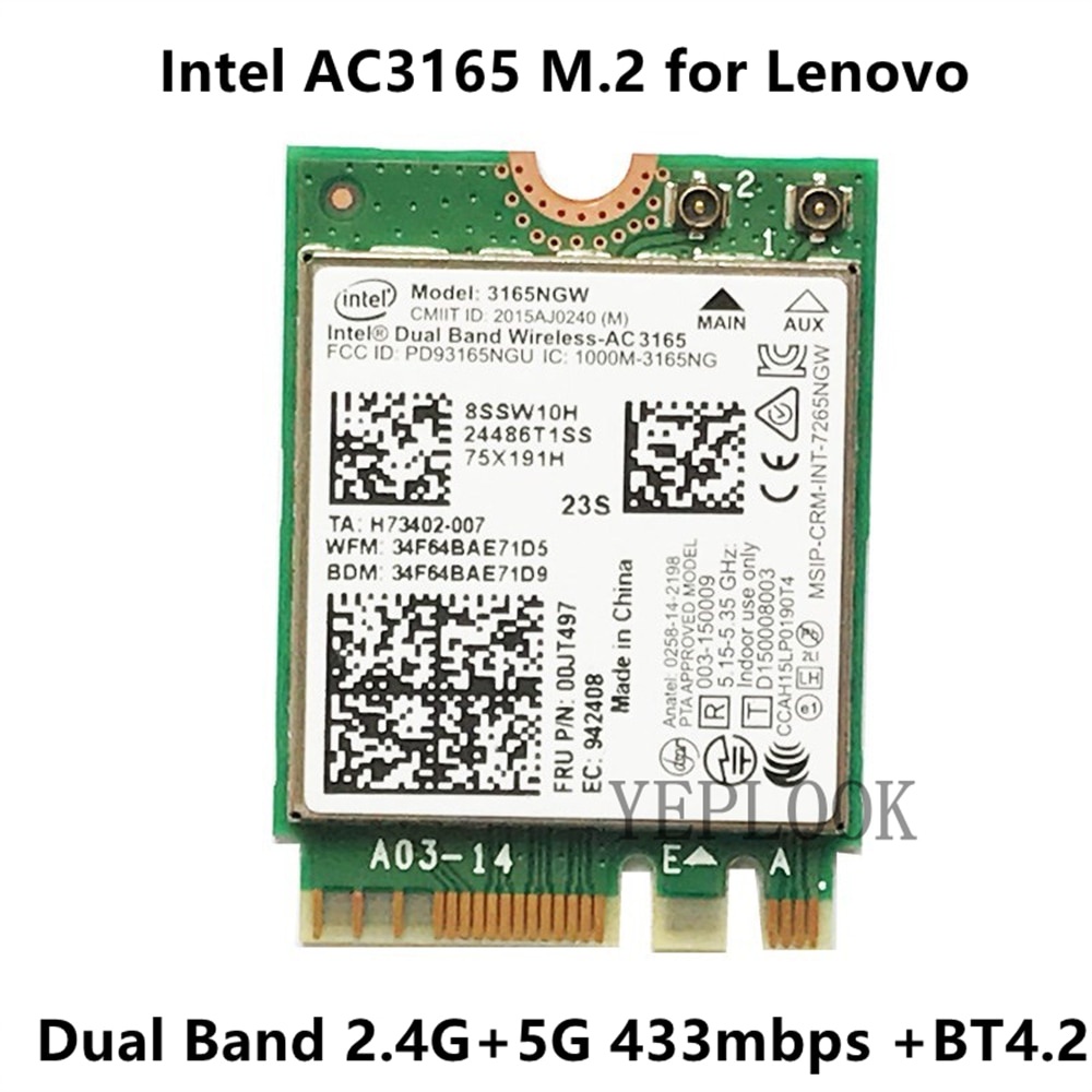 AC3165 3165NGW 2.4G / 5G 433Mbps Wifi + BT4.0 M.2 Thẻ WiFi cho Lenovo E460 E560 Yoga