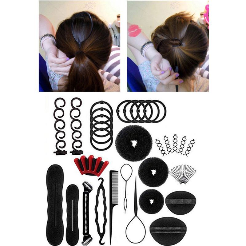 HAP  40Pcs/Set Women DIY Hair Styling Accessories Kit Magic Donut Bun Maker Hairpins Ties Fast Twist Modelling Hairdress Braid Tools