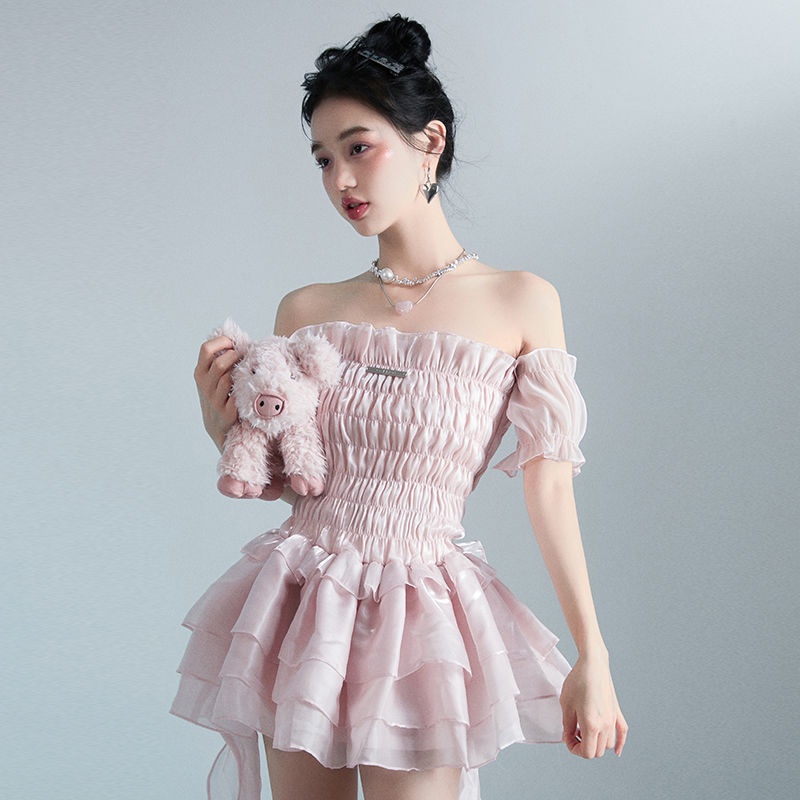 Đầm Ngắn Lệch Vai Ôm Eo Thời Trang Mùa Hè Quyến Rũ Cho Nữ