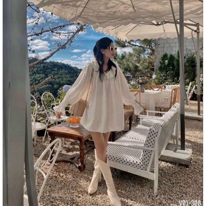 Đầm bbd voan tay bo chun cổ bèo