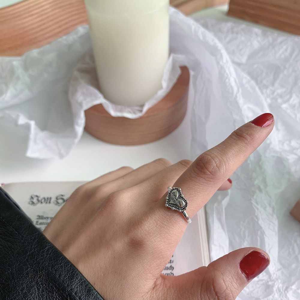 Nhẫn dạng mở hình trái tim phối tua rua phong cách Hàn Quốc thanh lịch cho nữ
