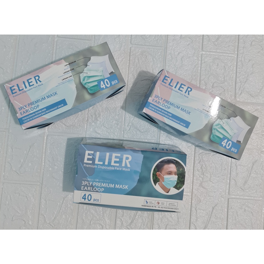 Elier BOSON Set 40 Khẩu Trang 3 Lớp Dập Nổi Có Lỗ Tai Dùng Để Che Mặt