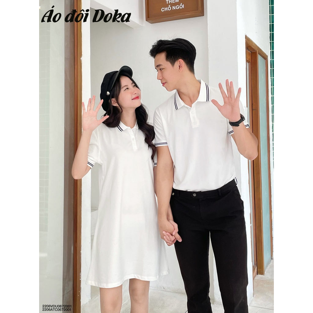 Váy áo đôi nam nữ polo phối cổ kẻ sang trọng, đồ đôi áo cặp tình nhân đẹp nhất