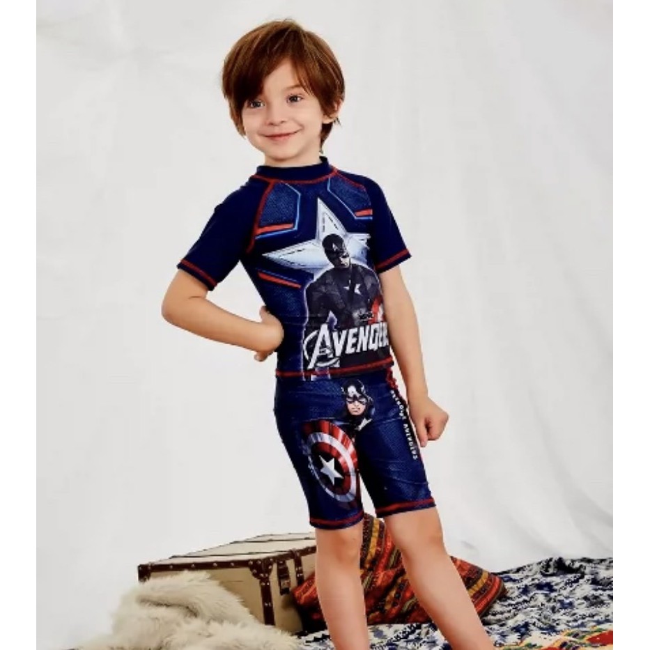 Bộ đồ bơi size đại in hình siêu nhân dành cho bé trai, bộ quần áo bơi bé trai chất liệu sợi co giãn tốt, nhanh khô, chốn
